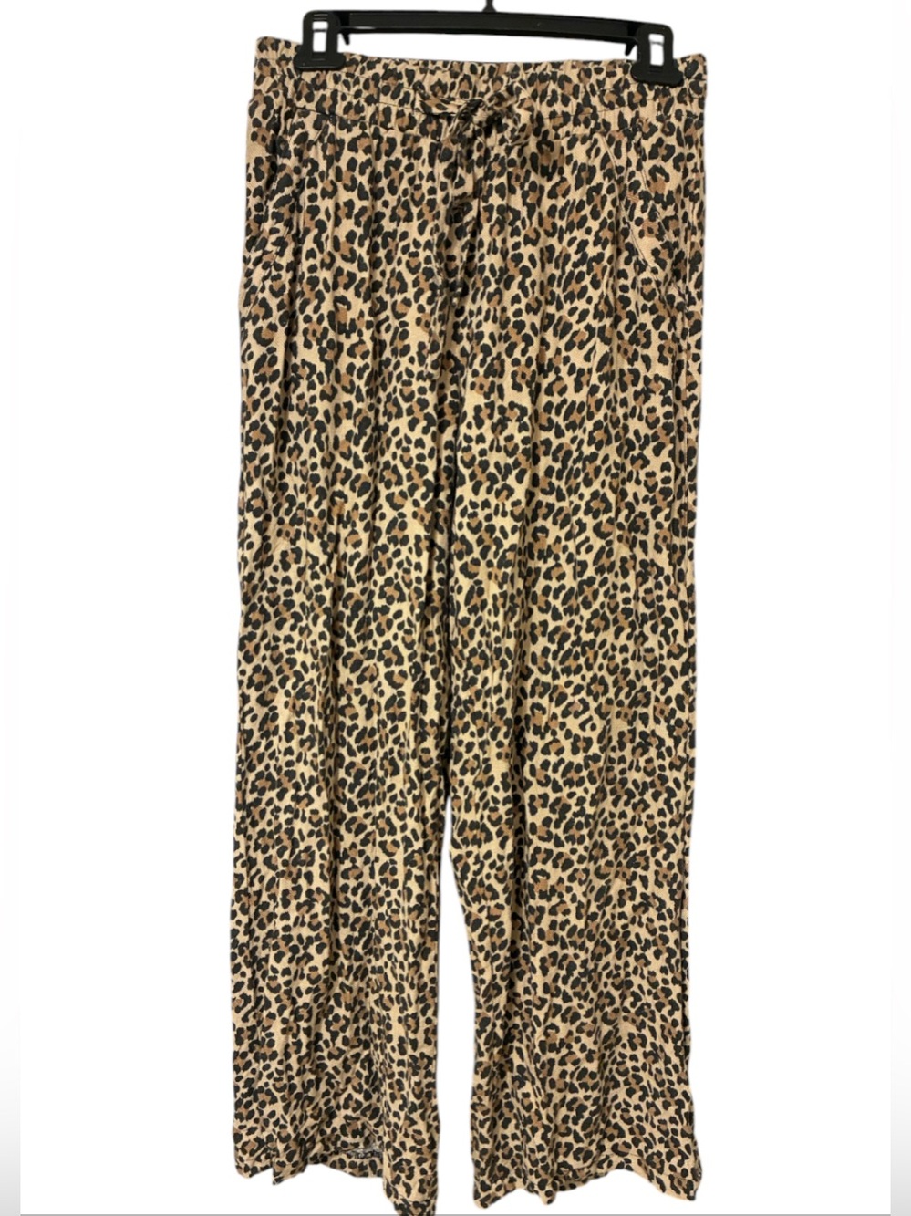 Sienna Sky Leopard Print Wide-Leg Elastic Tie Waist Casual Pants Tan/Black Sz M